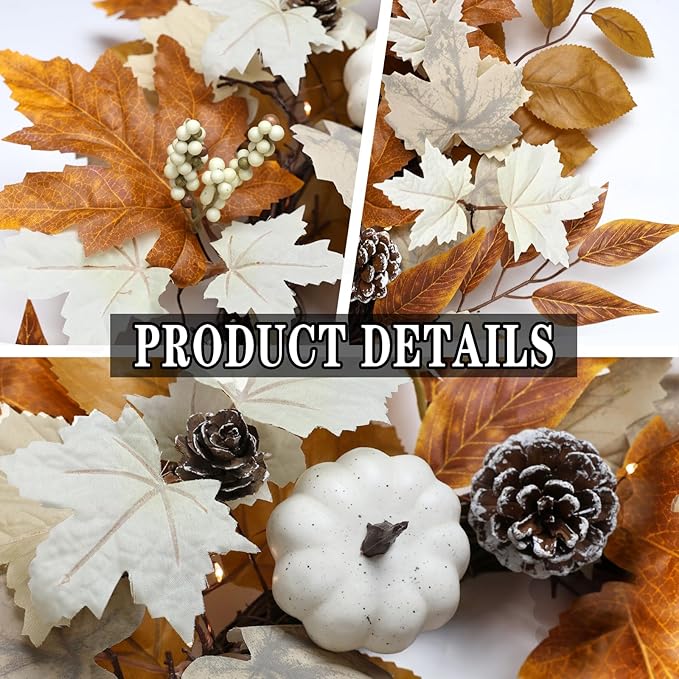 Fall Wreaths for Front Door Outside Autumn Wreath with Lights Berries Pine Cones Fall Decorations for Home Decor Pumpkin Wreath for Farmhouse Holiday Thanksgiving Harvest Halloween Outdoor