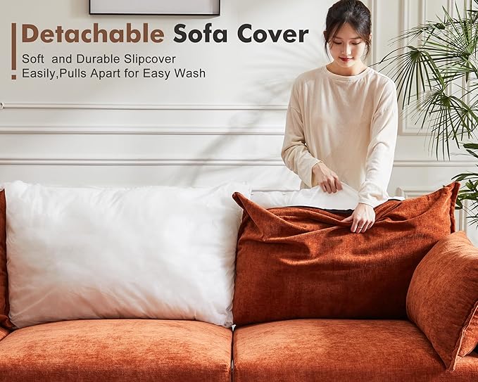 134.6" Oversized Modular Sectional Sofa, 6 Seater U Shaped Couch with Storage Ottoman with Reversible Chaise Deep Seat for Living Room, Apartment - Chenille Terracotta Orange