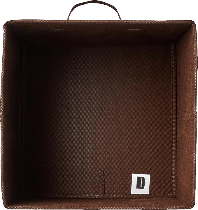 Amazon Basics Cube Organizer Storage Bins Handles, Collapsible Fabric, Pack of 6, 10.5"x10.5"x11", Brown