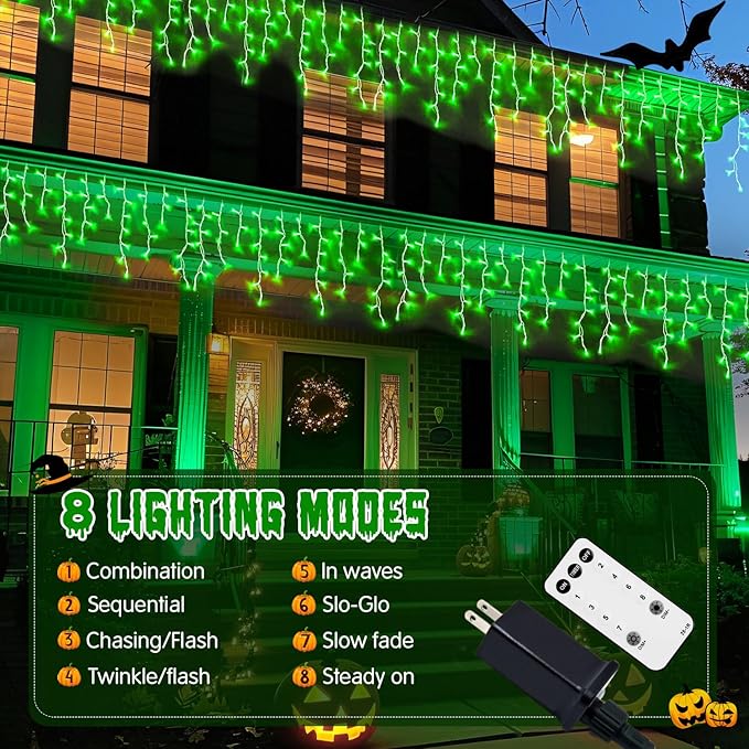 JMEXSUSS 400 LED 38.8F Green Icicle Lights for Halloween Decorations, Green Halloween Lights Indoor Outdoor, String Icicle Light for House Fireplace Party Yard Decoration