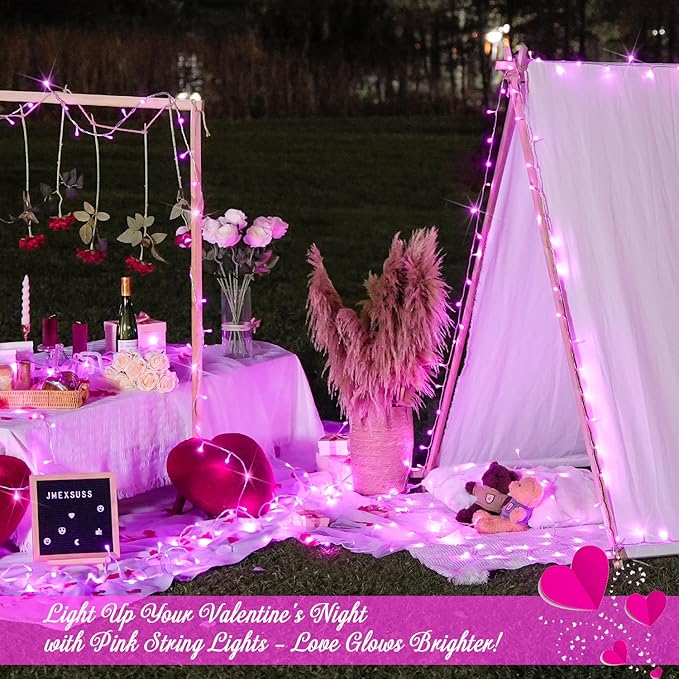 JMEXSUSS 600 LED Pink Christmas Lights for Decorations, 168ft Pink String Fairy Lights Indoor Outdoor Clear Wire for Girl's Room Bedroom Brithday Party Yard Decor