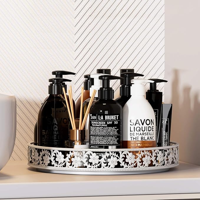 Lazy Susan Turntable Organizer, 13 inch Large Rotating Spice Rack Lazy Susan for Dining Table Top Cabinet Countertop Pantry Kitchen Cupboard Bathroom White