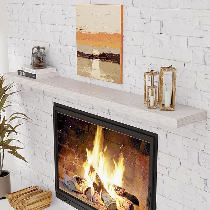 72 Inch Floating Shelves, 72 x 9 Rustic Wooden Fireplace Mantel, 9 Inch Floating Shelf for Wall, Farmhouse Wall Shelves for Home Storage & Display, Brich Color, Set of 1