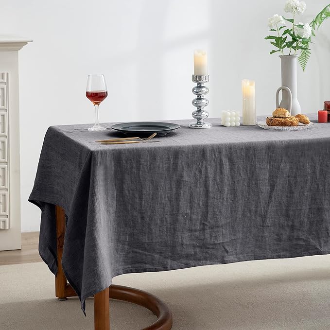 EVERLY 100% Pure Linen Rectangle Tablecloths 60x108Inches for Dining,Buffet Parties,Picnic,Events,Weddings and Restaurants,Decorative Halloween,Thanksgiving Machine Washable Tablecloths-Dark Grey