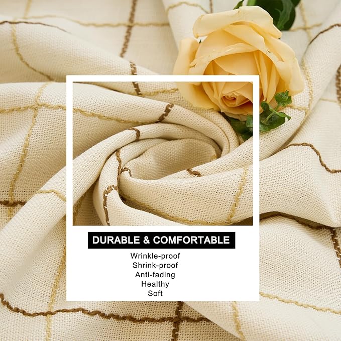 Table Cloth Rectangle Table-Rustic Cotton Tablecloth Craft Fringed Farmhouse Table Cloths for Kitchen Dining (55x102 Inch, Cream Plaid)