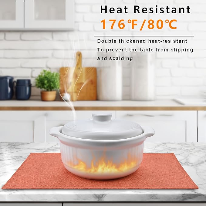 Thanksgiving Orange Cloth Placemats Set of 6 - Easy to Clean Linen Type Fabric Table Placemats -Machine Washable & Heat Resistant Non-Slip Table Mats for Holiday Dining (Orange, 6)