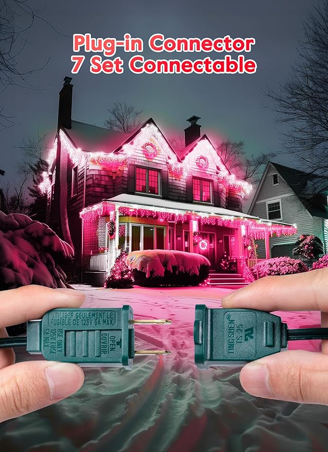 Minetom C9 Christmas String Lights, 100 Ft LED Commercial Outdoor Christmas Lights with 100 Pink and Pure White C9 Bulbs, Waterproof Connectable UL Certified for Indoor Roofline Backyard Xmas Decor