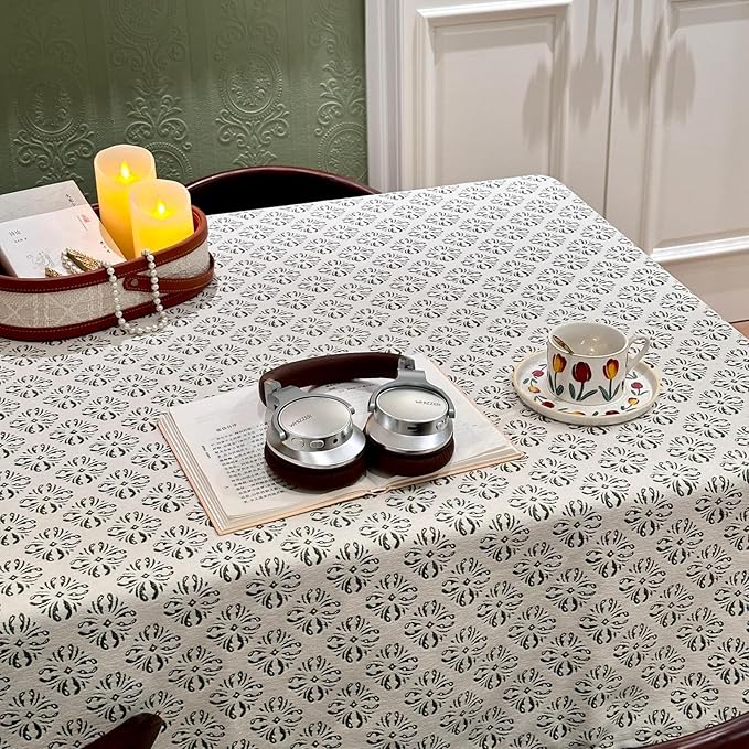 Jacquard Rectangle Tablecloth, Washable Green Table Cloth, Soft Thick Decorative Table Cover for Dining, Farmhouse, Wedding, Party - 60''x120'', White Green