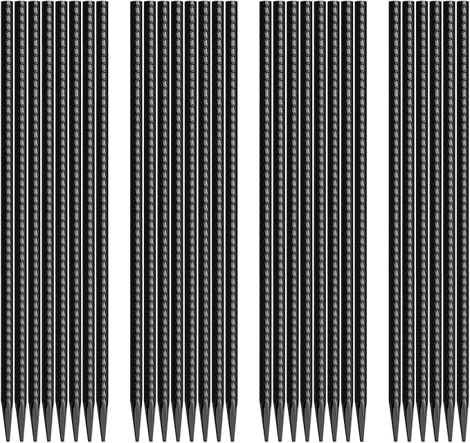 16 Inch Rebar Stakes 30 Pack Heavy Duty Ground Anchors with Chisel Point End Long Straight Steel Tent Stakes 3/8" Thickness Metal Spikes Black Coated for Concrete Timber Camping Garden Plant