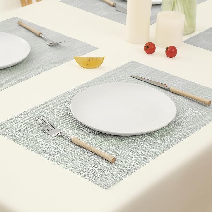 Leetaltree Mint Cream Placemats Set of 4 - Heat Resistant Non-Slip Place mats for Dining Table, Washable Durable PVC Vinyl Woven Table Mats（Mint Cream, 4）