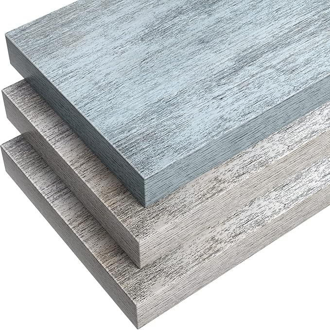 Sorbus Floating Shelves - 3 Pack 16 Inch Rustic & Blue Wall Shelves for Bedroom, Kitchen, Living Room, Bathroom Shelves, Home Decor, Office - Floating Shelf for Trophy, Books, Frames