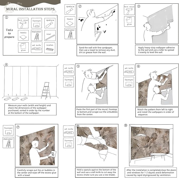 AFZEVEB-Jungle Wallpaper Vintage Tropical Plants Wall murals for Bedroom 159"x107" (Not Peel and Stick)