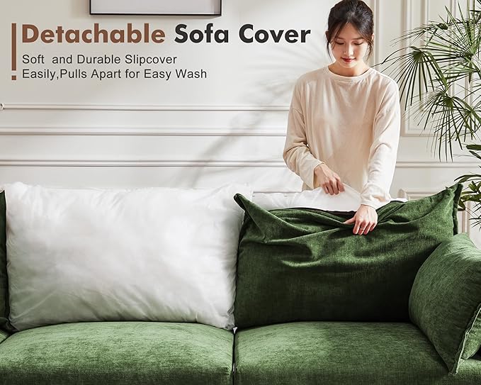 134.6" Luxury Modular Sectional Convertible Sofa with Storage Ottoman, L-Shape 5-Seat Oversized Comfy Couch Deep Seat with Reversible Chaise - Chenille Green