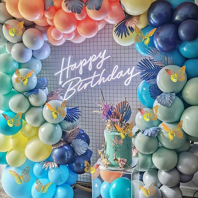 SAOROPEB 3D Butterfly Wall Decor - 48 Pcs, 4 Styles, 3 Sizes - Removable Gold Decorations for Birthday & Party Celebrations