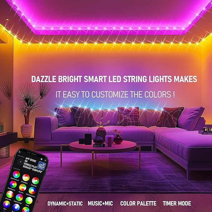 Dazzle Bright Smart Halloween String Lights, 98FT 300 LED RGB Color Changing String Lights with Remote & App Controlled, Christmas Decorations for Indoor Outdoor Holiday Xmas Tree Party Decor