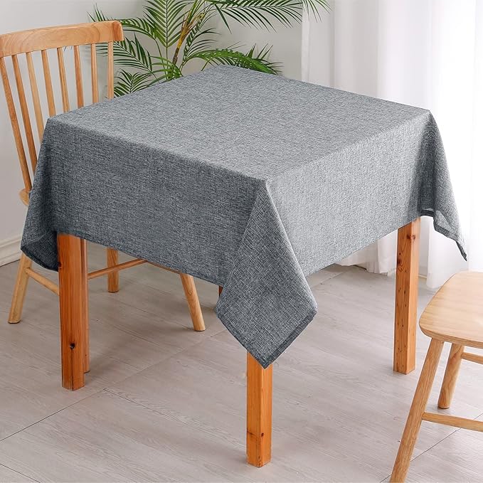Hiasan Faux Linen Rectangle Tablecloth - Wrinkle and Stain Resistant Washable Table Cloth for Kitchen Dining Room Holiday Table Cover for Party Dinner, Grey, 60 x 84 Inch