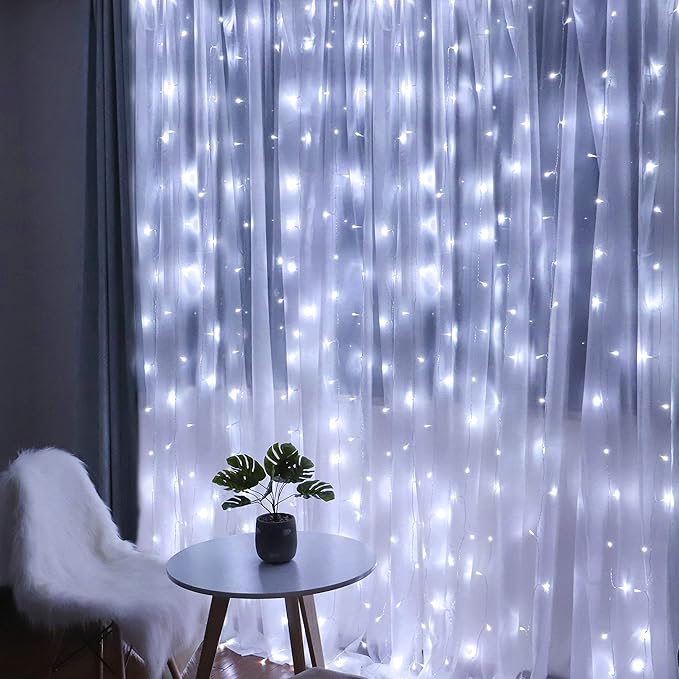 HEYFUNi 304 LED Curtain Lights Outdoor, 9.8Ft*9.8Ft Hanging String Lights Plug in with 8 Modes, Connectable Curtain Fairy Lights for Bedroom, Dorm, Christmas, Wall, Backdrop, Wedding Decor, White