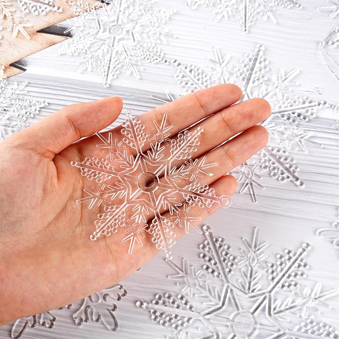 Christmas Tree Decorations Snowflake Ornaments 36Pcs Clear Plastic Hanging Snowflakes from Ceiling Snow Flakes Decorating Hanging for Winter Wonderland Decorations Indoor Outdoor Decor