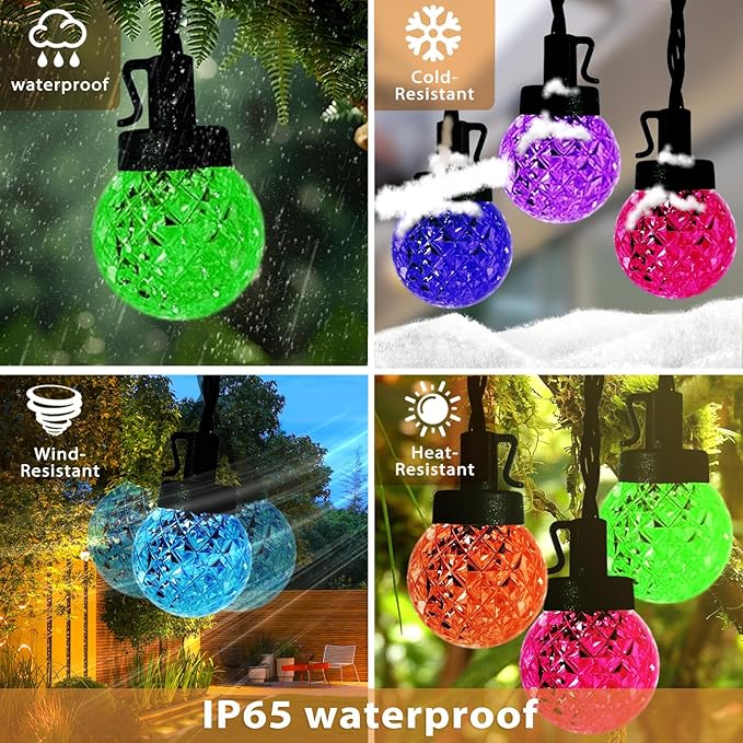 Solar LED String Lights for Outside,39.4FT 8Modes Crystal Globe Fairy String Lights Waterproof USB Plug for Garden Patio Christmas Tree Fence Indoor&Outdoor Party Decor(Pineapple Multicolor)