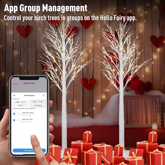 Smart Lighted Birch Twig Tree with Fairy Lights, APP Conrol, 6FT 120 Warm White LEDs, 18 Modes, Dimmable, Schedule, Music Sync Waterproof for Indoor Outdoor Home Christmas Holiday Decor, 2pack