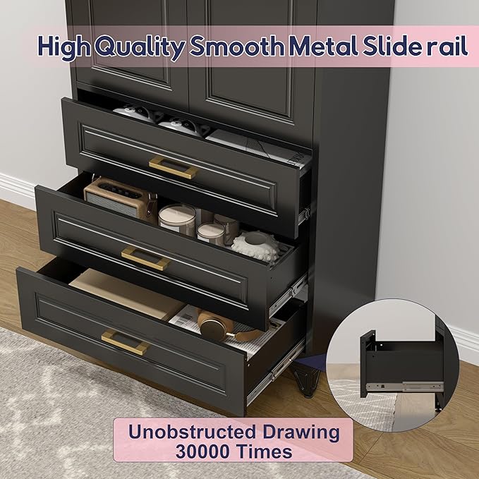 Pantry Kitchen Cabinet with Drawer, 75" Tall Pantry Storage Cabinet, Metal Storage Cabinets with Doors and Shelves, Large Freestanding Cupboard for Dining Room, Assembly Required, Black