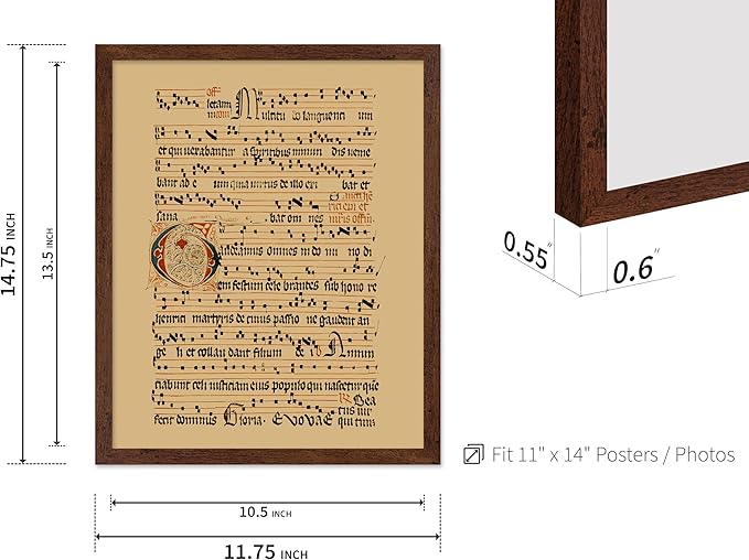 Poster Master Vintage Hymnal Poster - Retro Music Print - Gift for Artist, Friend - Graduale Aboense, Gregorian Chant Manuscript, Score - Wall Decor for Living Room, Bedroom, 11x14 Brown Framed