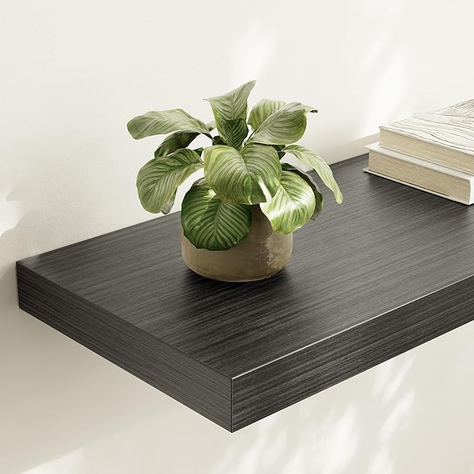 Large Floating Shelves for Wall Set of 3 Wooden Wall Shelves 24 in x 12.75 in x 2 in Room Decor Long Shelf with Invisible Wall Mount Bracket for Bedroom Kitchen Living Room Black Wood