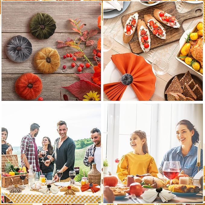 LemonRoad 12 Pcs Velvet Pumpkin Napkin Rings Bulk Fall Pumpkin Chic Napkin Holder Rings Buckle for Thanksgiving Day Xmas Holiday Birthday Anniversary Dinner Wedding Dining Table Decoration