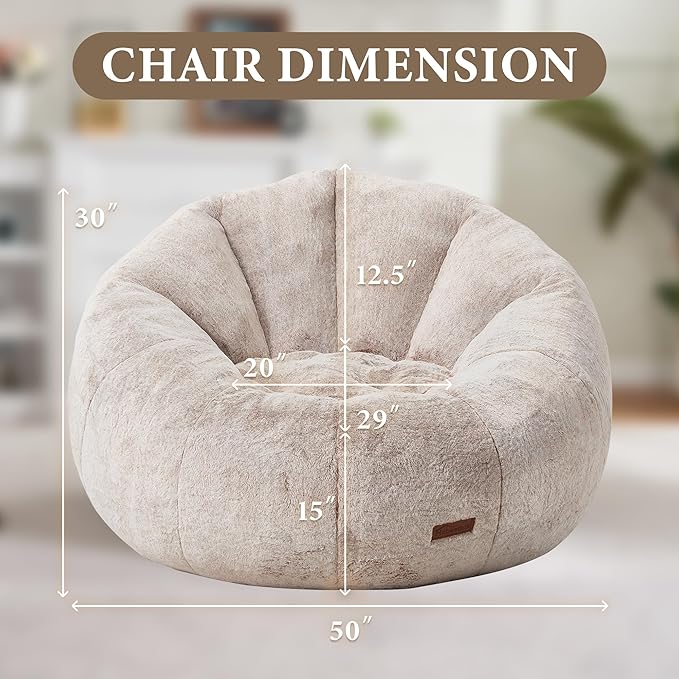 Hobestluk Bean Bag Chairs Large Bean Bag Couch for Adults Stuffed Sofa Chair Comfy Giant Bean Bag Chair with Spacious Design for Reading, Playing or Relaxing (Brown)