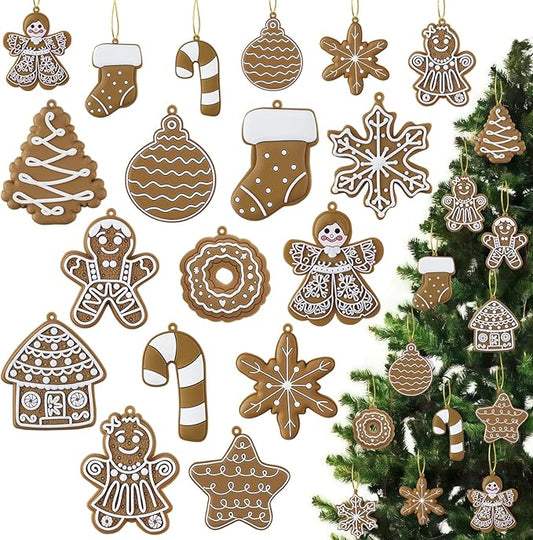 24pcs Christmas Gingerbread Man Ornaments, Assorted Gingerbread Figurines Decorations with Gingerbreads House Snowflake Ornaments for Xmas Tree Winter Crafts Holiday Home Party Decor Indoor