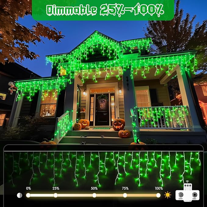 JMEXSUSS 400 LED 38.8F Green Icicle Lights for Halloween Decorations, Green Halloween Lights Indoor Outdoor, String Icicle Light for House Fireplace Party Yard Decoration