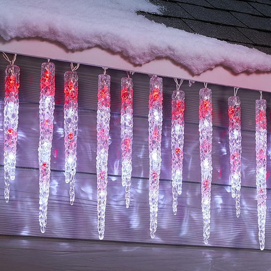 Minetom Icicle Lights Outdoor with Clips, 20ft 100 LED 20 Tubes Twinkling Crystal Icicle String Lights, Connectable Waterproof Hanging Christmas Decorations Plug in for Outdoor, Red and White