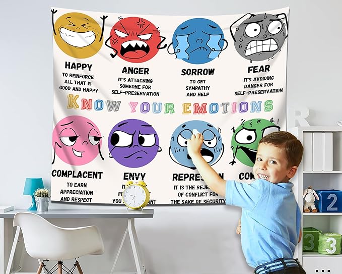 dueeia Mental Health Therapy Tapestry Wall Hanging Counseling Office Classroom Inspirational Motivational Tapestries for School Bedroom Living Room Wall Decor (90.6"x70.9")