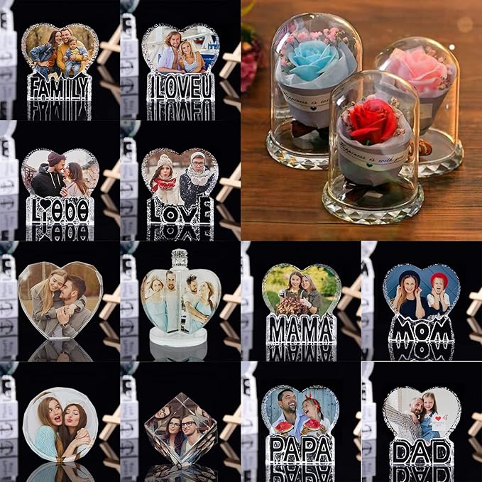3D Crystal Photo, Heart-Shaped Love Photo Custom Night Light Personalized 3D Crystal Lamp with Bluetooth Rose Audio, Crystal Photo Frame Best Gift for Couple Love Women Men Wedding Christmas
