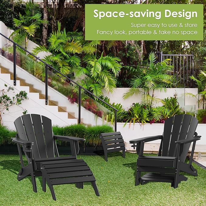 GREENVINES Adirondack-Ottoman | HDPE Plastic | Outdoor Footrest | All Weather | Foot Rest | Foot Stool | Black | for Adirondack Chair | for Patio Backyard Pool