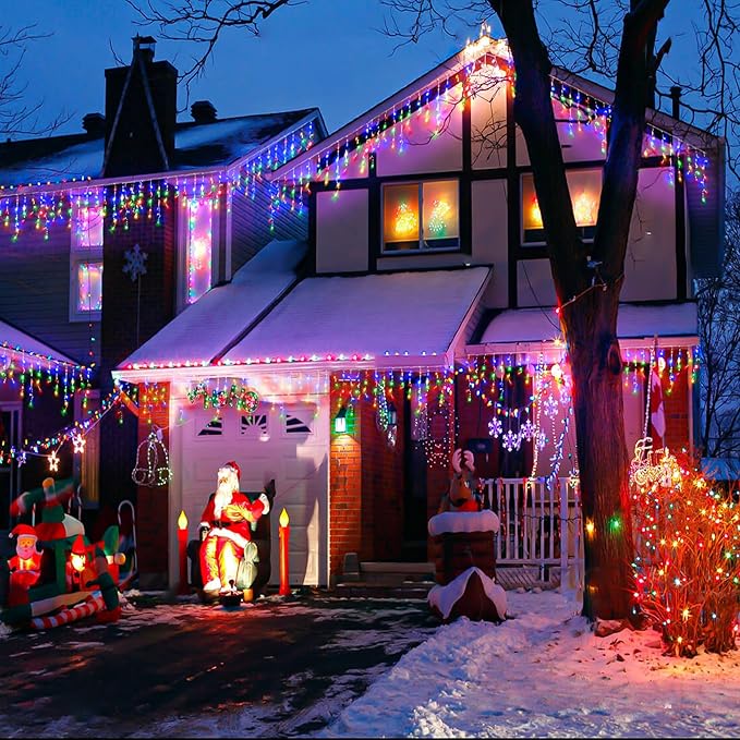 Icicle lights Outdoor - 66ft Christmas Lights with 640LED 120 Drops 8 Modes, Plug in Curtain String Lights Waterproof for Holiday Wedding Party Home Garden Bedroom Indoor Outdoor Decoration,Multicolor