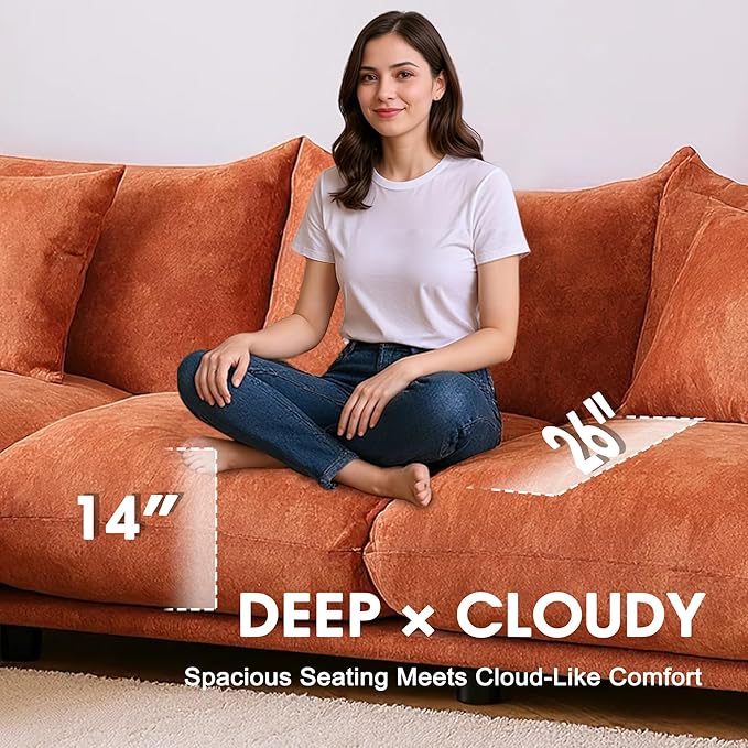 Modern Minimalist Chenille Modular Sectional Sofa, Oversized Couch and Loveseat Set with Thick Cushions, Upholstered Sofa for Small Spaces, Living Room, Bedroom, Office, Apartment(Orange,75" Loveseat)