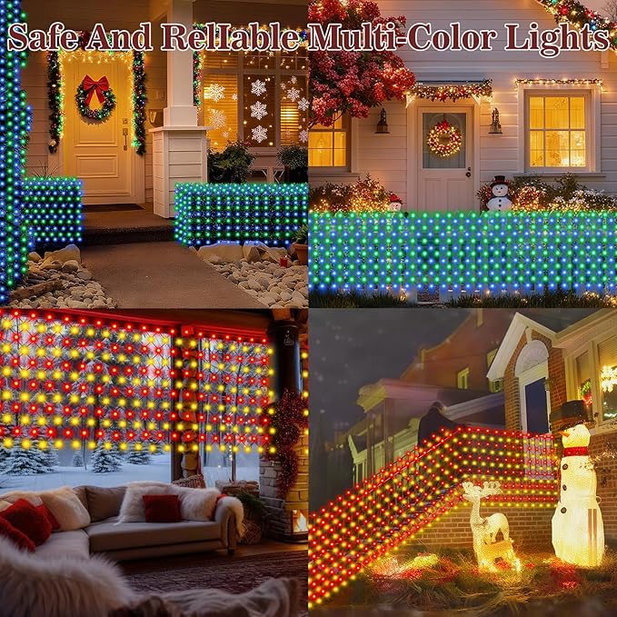 Christmas Net Lights 360 LED Outdoor 12FTx5FT Christmas Mesh Lights Connectable IP67 Waterproof Colorful Decorations Fairy String Light 8 Modes for Indoor Xmas Tree Bush Garden Decor Party-Multicolor