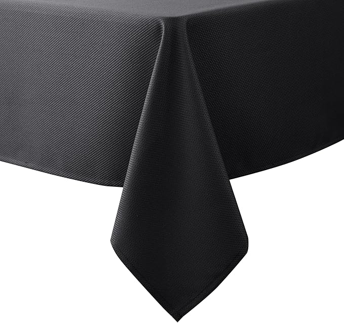 Biscaynebay Textured Fabric Tablecloths 70x120 Inches Rectangular, Black Water Resistant Spill Proof Tablecloths for Dining, Kitchen, Wedding and Parties, Machine Washable