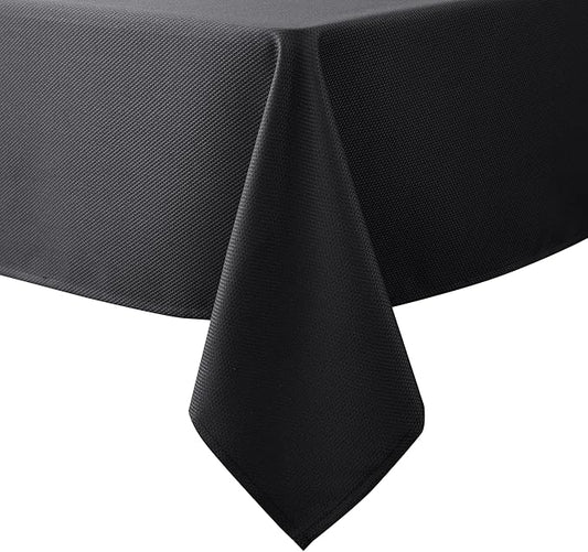 Biscaynebay Textured Fabric Tablecloths 70x108 Inches Rectangular, Black Water Resistant Spill Proof Tablecloths for Dining, Kitchen, Wedding and Parties, Machine Washable