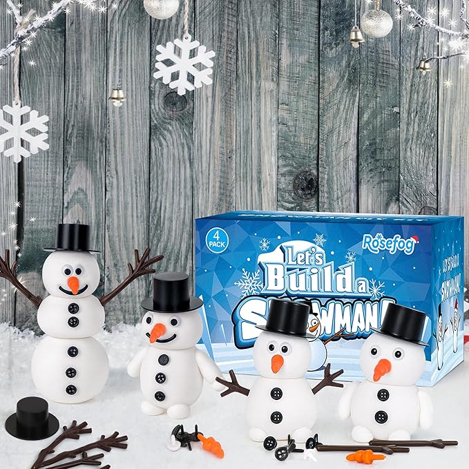 4 Pack Christmas Crafts, Air Dry Clay Snowman Craft, Do You Want to Build a Snowman Christmas Stocking Stuffers for Kids, Toddler Crafts Supplies for Christmas Winter Event Game Toys Xmas Present