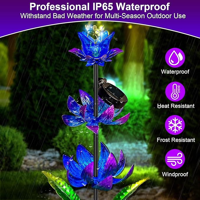 Solar Wind Spinner Outdoor, 63 Inch Metal Wind Spinner Yard Art with LED Lights, Three-Layer Flower Design Pinwheels for Yard and Garden Decor, Solar Garden Decor