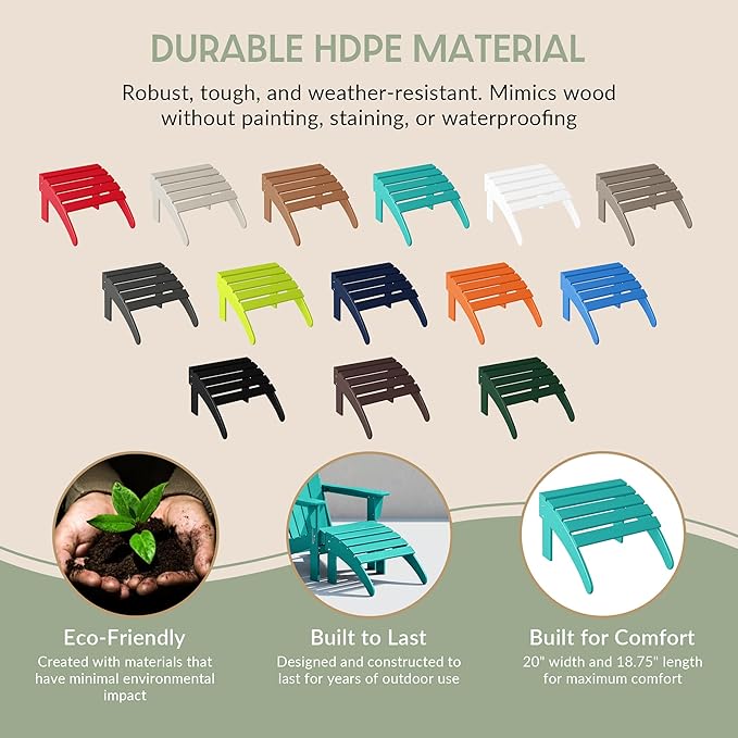 WestinTrends Outdoor Ottoman, Patio Adirondack Ottoman Foot Rest, All Weather Poly Lumber Folding Foot Stool for Adirondack Chair, Widely Used for Outside Porch Pool Lawn Backyard, Turquoise