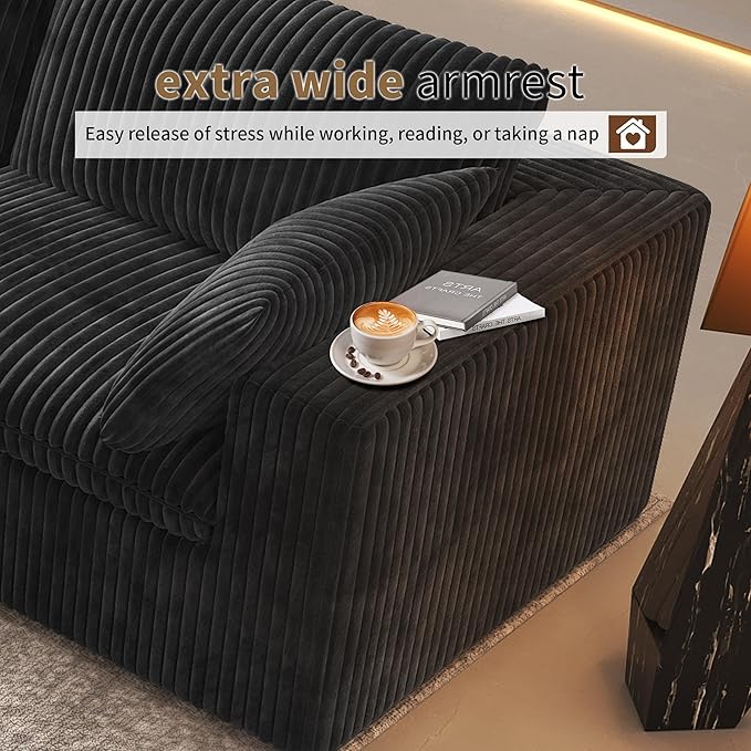 78.74" L Shaped Modern Sofa Modular Sectional Cloud Couch with Ottoman,Upholstered Couches with Plush Corduroy Fabric for Living Room Furniture,Bedroom and Apartment,No Assembly Required,Black