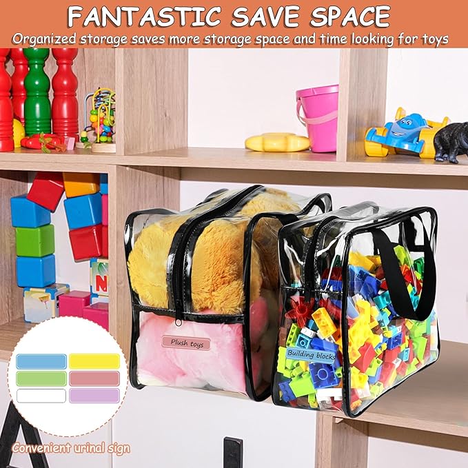6 Packs Large Toy Storage Bags with Labels, Reusable Clear PVC Board Game Storage, Travel Waterproof Organizer Bags with Zipper for Building Blocks, Puzzle, Kids Books(3 large & 3 Extra Large)