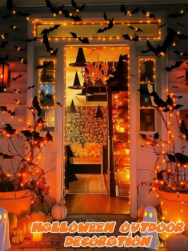 4 Pack 20FT 60LED Halloween Battery Operated Fairy Lights with Timer, Waterproof Battery String Lights Outdoor Indoor, Battery Twinkle Lights for Bedroom Wedding Birthday Party Halloween (Orange)