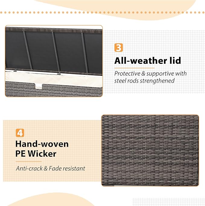 Super Patio Outdoor Patio Storage Box Waterproof, 120 Gallon Large Deck Box Wicker Storage Bin for Cushions, Garden Tools, Gray