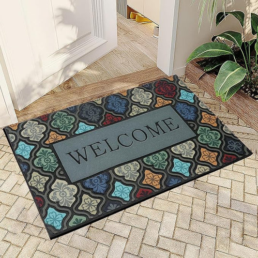 Durable Heavy Duty Front Door Mat - 24"x36" Large Outdoor Welcome Mat Non-Slip Rubber Entrance Door Mat Apply to Home High Traffic Area,Porch, Patio, Farmhouse，Entryway Floor Mats