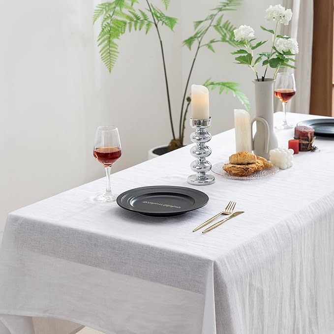 EVERLY 100% Pure Linen Rectangle Tablecloths 60x108 Inches for Dining,Buffet Parties,Picnic,Events,Weddings and Restaurants,Decorative Halloween,Thanksgiving Machine Washable Tablecloths-White