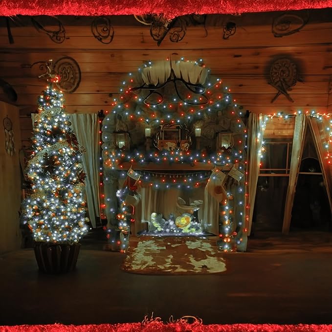 Dazzle Bright Battery Operated Christmas Lights, 2 Pack Total 32FT 100LED Clear Mini String Lights Waterproof with 8 Modes for Xmas Indoor Outdoor Yard Holiday Wedding Decorations (Red and White)